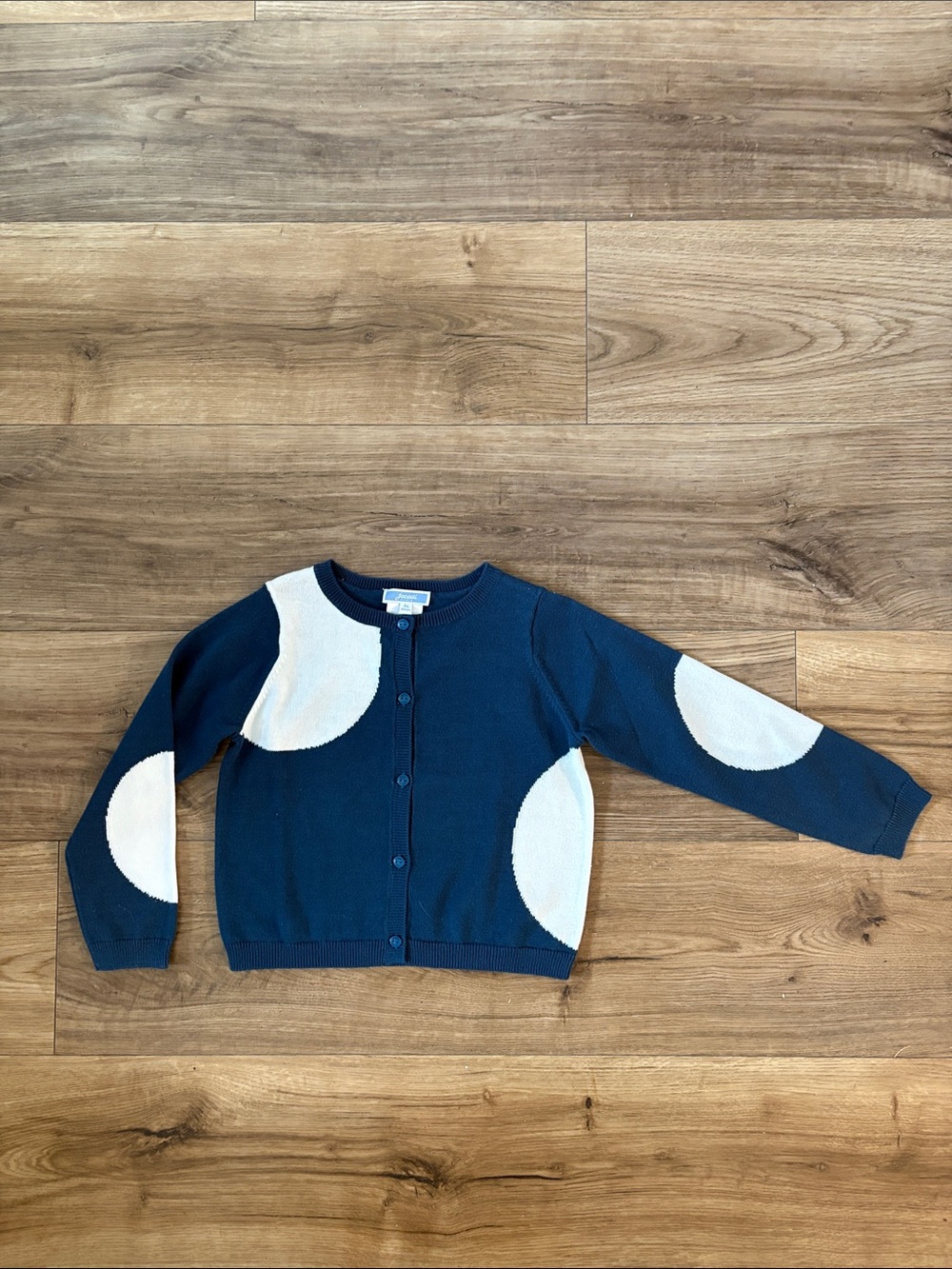 Jacadi Navy and White Girls Knit Cardigan with Large Circle Motif